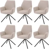 Mendler Set van 6 eetkamerstoelen -G67, keukenstoel met armleuning, draaibare autostand, stof bouclé Oeko-Tex MVG ~ crème
