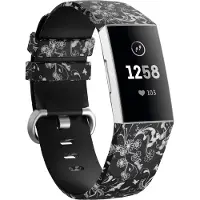 Strap-it Siliconen Smartwatch bandje - Geschikt voor Black Flower Fitbit Charge 3 / 4 bandje - Horlogeband / Polsband / Armband - Maat: Maat S