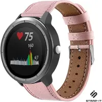 Strap-it Smartwatch bandje leer - geschikt voor Garmin Vivoactive 3 / Vivoactive 5 / Venu / Venu SQ / Vivomove HR / Forerunner 245 / 570 - 42mm / 645 - roze