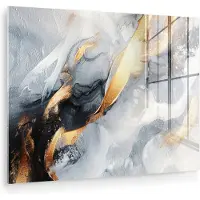MuchoWow Glasschilderij 80x60 cm - Schilderij acrylglas - Abstract - Goud - Verf - Aesthetic - Art - Foto op glas - Muurdecoratie woonkamer - Wanddecoratie slaapkamer - Schilderijen