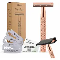Cosmeau Bamboozy Safety Razor + 10 Scheermesjes + Reiskapje Aluminium Rose Gold Goud Unisex voor Vrouwen Scheermes