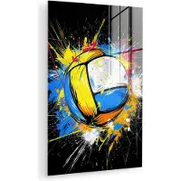MuchoWow Glasschilderij 60x90 cm - Schilderij acrylglas - Graffiti - Sport - Volleybal - Bal - Foto op glas - Muurdecoratie woonkamer - Wanddecoratie slaapkamer - Schilderijen