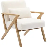 Sweeek Scandinavische fauteuil van naturelkleurig hout en imitatiebonteffect Wit
