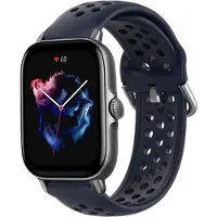 Strap-it Siliconen sport bandje met gaatjes - Geschikt voor Xiaomi Amazfit Bip / Bip Lite / Bip S / Bip U / Bip U Pro / Amazfit GTS / GTS 2 / GTS 3 / GTS 4 - Mini bandje - Sport bandje - Donkerblauw