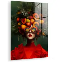 MuchoWow Glasschilderij 120x160 cm - Schilderij acrylglas - Vrouw - Vruchten - Papaja - Ananas - Foto op glas - Muurdecoratie woonkamer - Wanddecoratie slaapkamer - Schilderijen