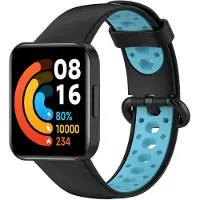 Strap-it Siliconen Smartwatch bandje - Geschikt voor Redmi Watch 2 - Lite sport bandje - zwart/blauw - Horlogeband / Polsband / Armband
