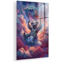 MuchoWow Glasschilderij 80x120 cm - Schilderij acrylglas - Koala - Dier - Zonnebril - Wolken - Foto op glas - Muurdecoratie woonkamer - Wanddecoratie slaapkamer - Schilderijen