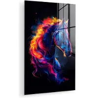 MuchoWow Glasschilderij 120x180 cm - Schilderij acrylglas - Paard - Dier - Rook - Zwart - Kleuren - Foto op glas - Muurdecoratie woonkamer - Wanddecoratie slaapkamer - Schilderijen