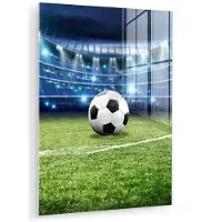 MuchoWow Glasschilderij 120x160 cm - Schilderij acrylglas - Voetbal - Stadion - Bal - Jongens - Foto op glas - Muurdecoratie woonkamer - Wanddecoratie slaapkamer - Schilderijen