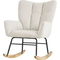 ML-Design Schommelstoel met armleuningen in badstof beige tot 120 kg Houten schommelstoel Relaxfauteuil