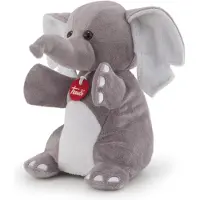 Trudi - Puppets Handpop Olifant 26 cm - Handgemaakt in Italie - Zacht pluche - Knuffeldier voor jongens en meisjes - Grijs - 15x19x26 cm maat S