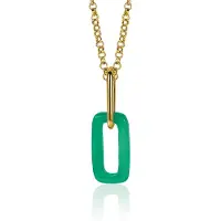 Zinzi zilveren hanger 14K geel verguld open ovale groen agaat ZIH2208G (zonder collier)