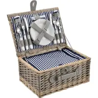 Casa.pro Picknickmand voor 4 personen - incl. inhoud - blauw en wit