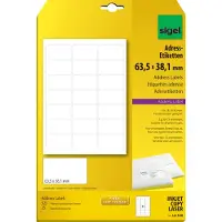 Sigel adresetiket 63,5x38,1mm wit doos à 25 vel 21 etiketten per vel