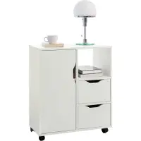 SoBuy Kantoorkastje - Printer standaard met Laden en Deur - Max. 50KG - 60 x 35 x 70 cm - Wit