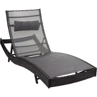 Mendler Ligstoel Savannah, relaxligstoel tuinligstoel, poly rotan ~ bruin-gemarmerd, grijze hoes