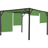 Mendler Pergola Baia, tuinpaviljoen terrasoverkapping, stevig 6cm stalen frame + schuifdak groen ~ 4x4m