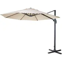 Mendler Zweefparasol -A96, parasol, rond Ø 4m polyester aluminium/staal 27kg ~ crème zonder voet, draaibaar