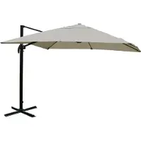 Mendler Zweefparasol -A96, 3,5x3,5m (Ø4,95m) polyester aluminium/staal 25kg ~ creme-grijs zonder standaard