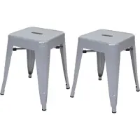 MCW Set van 2 krukken -A73, metalen kruk zitkruk, metalen industrieel ontwerp stapelbaar ~ grijs