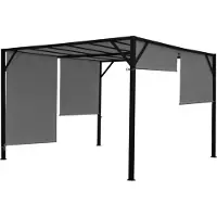 Mendler Pergola Baia, tuinpaviljoen terrasoverkapping, stevig 6cm stalen frame + schuifdak grijs ~ 4x4m