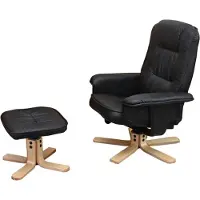 Mendler Relaxfauteuil M56, tv-fauteuil met voetenbankje, kunstleer, eucalyptushout, MVG-gecertificeerd ~ zwart