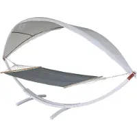 MCW Hangmat -J47, hangschommel tot 200 kg Zonnescherm MVG-houten frame 420 cm 2 personen ~ wit, grijs