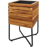 MCW Plantenbak -L25, bloembak vierkant 60x33x33cm buiten staal acaciahout MVG-gecertificeerd, bruin