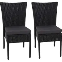 MCW Set van 2 polyrotan stoelen -G19, balkonstoel, tuinstoel, stapelbaar ~ zwart, kussens donkergrijs