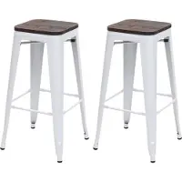 MCW Set van 2 barkrukken -A73 incl. houten zitting, barkruk tegenkruk, metaal industrieel ontwerp stapelbaar ~ wit