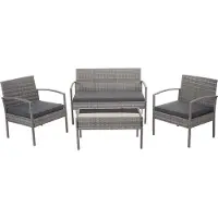 Mendler Poly-rattan set -F56, balkon/tuin/lounge set ~ grijs, donkergrijze kussens