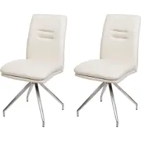 Mendler Set van 2 eetkamerstoelen -H70, keukenstoel fauteuil stoel, stof/textiel geborsteld roestvrij staal ~ crème-beige