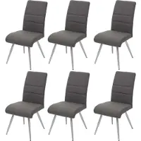Mendler Set van 6 eetkamerstoelen -G55, keukenstoel, stof/textiel geborsteld roestvrij staal ~ grijsbruin