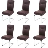 MCW Set van 6 eetkamerstoelen -G56, keukenstoel met sledestoel, textiel met suède-look ~ bruin