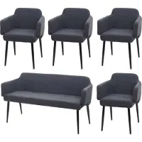 Mendler Eetkamerset -L13, set van 4 stoelen + bank Eetkamerset, stof/textiel ~ antraciet