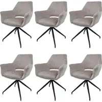 Mendler Set van 6 eetkamerstoelen -M53, keukenstoel Stoel met armleuning, draaibare autostand, metaal stof MVG ~ taupe