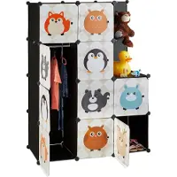 Relaxdays kinderkast met dier motieven - kinderkamer kledingkast kunststof klikverbinding