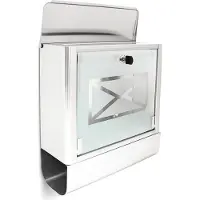 Relaxdays Brievenbus edelstaal rvs melkglas - Wandmodel - Krantenrol - Wand brievenbus.