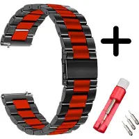 Strap-it bandje staal zwart/rood + toolkit - geschikt voor Fossil Gen 6 44mm / Gen 5e 44mm / Gen 5