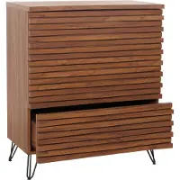 MCW Ladekast -M49, dressoir kast highboard, 3D design 3 laden massief hout mangometaal 94x80x45cm ~ walnoot look
