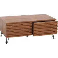Mendler Salontafel -M49, woonkamer tafel, 3D design 2 laden massief hout mango metaal 46x110x55cm ~ walnoot look