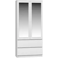 Top E Shop Ss-90 Biel Lustro Slaapkamerkast/kledingkast 5 Planken 2 Deuren