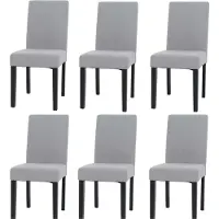 MCW Set van 6 eetkamerstoelen Littau, keukenstoel hoge rug, stof/textiel koord hout ~ lichtgrijs, donkere poten