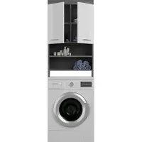 Ebuy24 Scout badkamerkast boven wasmachine 2 deuren, 2 planken hoog glans wit,rookkleurig.