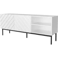 Cama TV-meubilair, ABETO RTV kast op zwart stalen frame 150x42x60 cm wit/wit glanzend (150 x 42 x 60 cm)