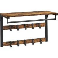 Usorteret Wandkapstok met plank en 10 afneembare haken, Vintagebruin + zwart / 30 x 80 x 42 cm