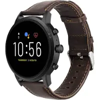 Strap-it Leren smartwatch bandje - geschikt voor Fossil Gen 5 / Gen 5e 44mm / Gen 6 44mm - donkerbruin