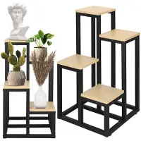Springos Plantenrek | Plantenstandaard | Plantentrap | 4 Niveaus | Hout | Zwart