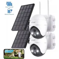 IeGeek 5MP HD Bewakingscamera Batterij Buiten Wi-Fi - 360° Draaibare Draadloze Bewakingscamera Set met Zonnepaneel - PIR Bewegingsdetector met Overstromingslicht - 2-Weg Audio - Nachtzicht