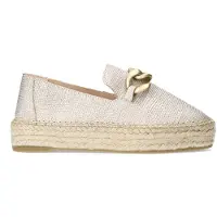 Manfield Goudkleurige leren espadrilles met gouden chain | Maat 39